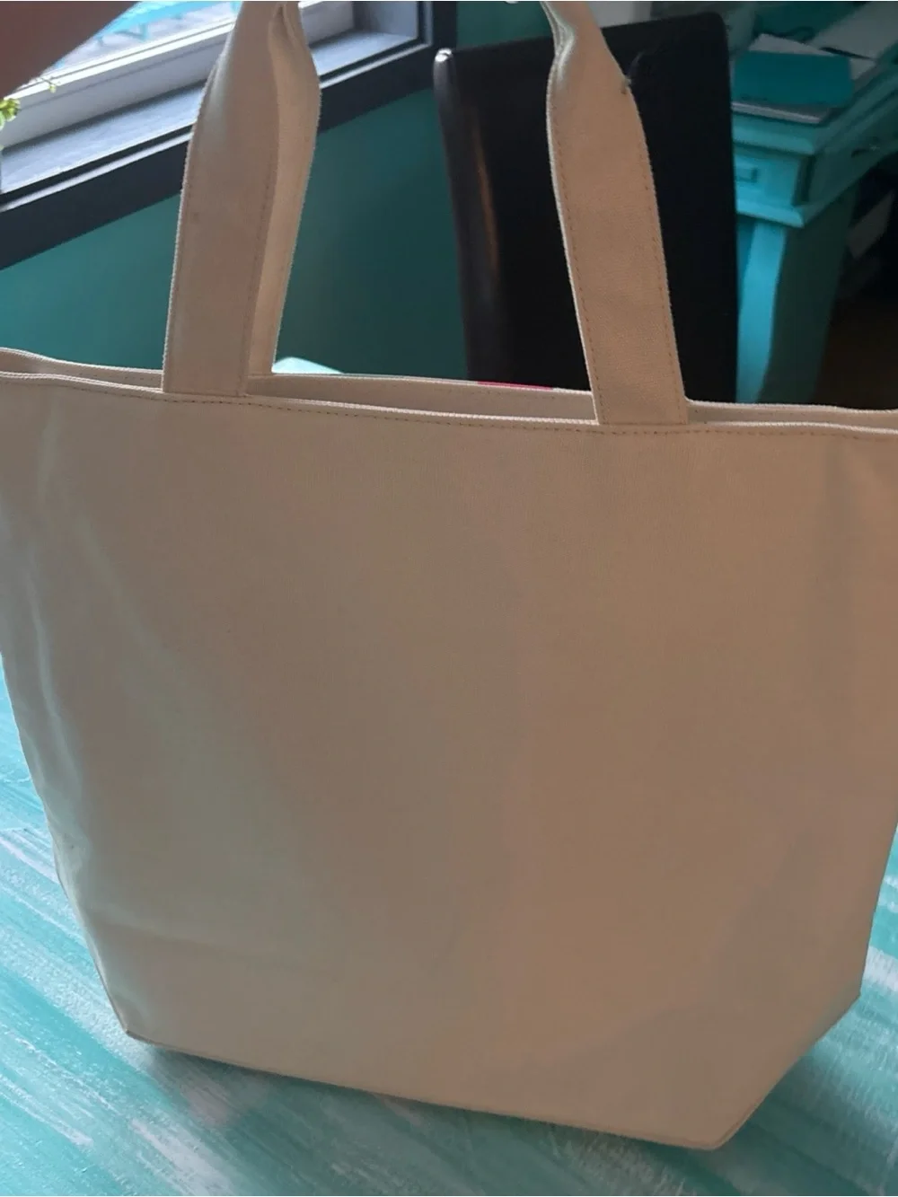Vineyard Vines Cream Tote with Pink and Aqua Stripes